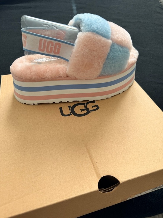 UGG Shoes - UGG Pastel Fluff Platform Slide - Pink & Light Blue